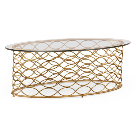 Interlaced gilded & glass oval coffee table