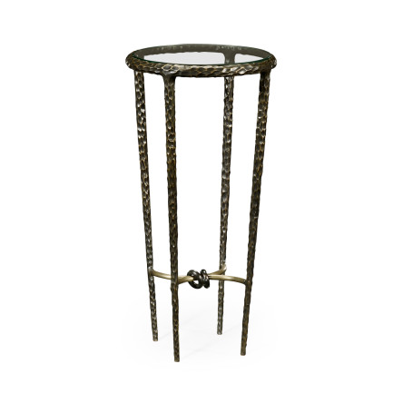 Bronze finish hammered iron circular wine table