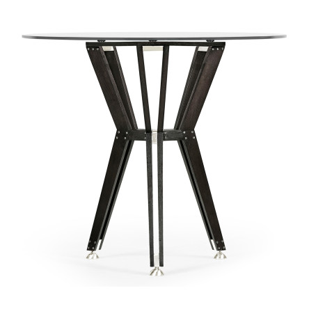 Midcentury Style Circular Black Mocha Oak Side Table with Glass Top 24