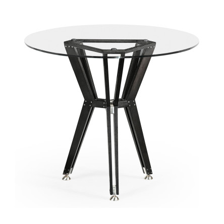 Midcentury Style Circular Black Mocha Oak Side Table with Glass Top 24