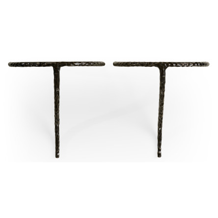 Bronze hammered pair wall bracket tables