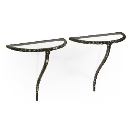Bronze hammered pair wall bracket tables