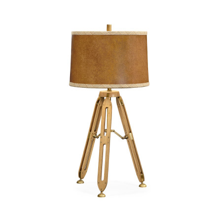 Oak Architectural Table Lamp with Brass Stretcher 32