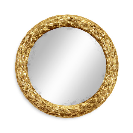 Carved & Silver Gilded Round Hanging Wall Mirror 24"