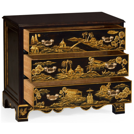 Chinoiserie Style Ebonised Bedside Chest of Drawers