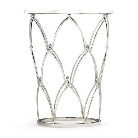Feather Inlay & Stainless Steel Round Side Table