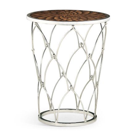 Feather Inlay & Stainless Steel Round Side Table