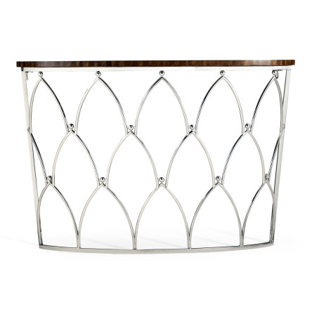 Feather Inlay Demilune Console Table