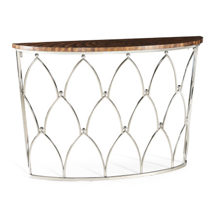 Feather Inlay Demilune Console Table