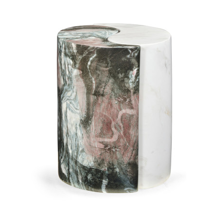 Circular Two-Piece Yin Yang Faux White & Black Marble Drinks Table
