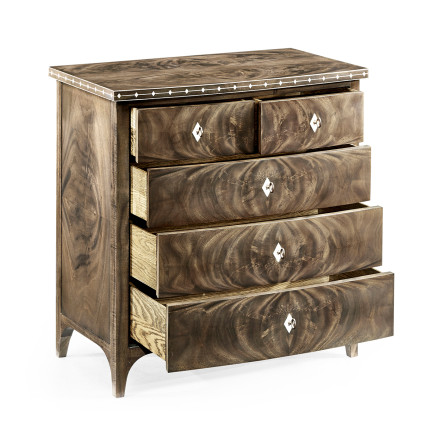 Small Bleached Mahogany Chest of Drawers with Bone Inlay