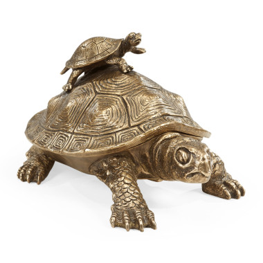 Anitque Light Brown Brass Turtle Container