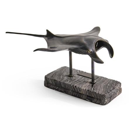 Manta Ray Bronze Statue with Marble Base