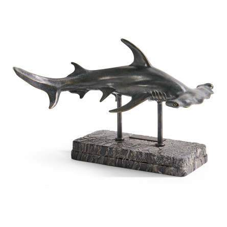 Arc Hammerhead Shark Bronze Statue with Marble Base