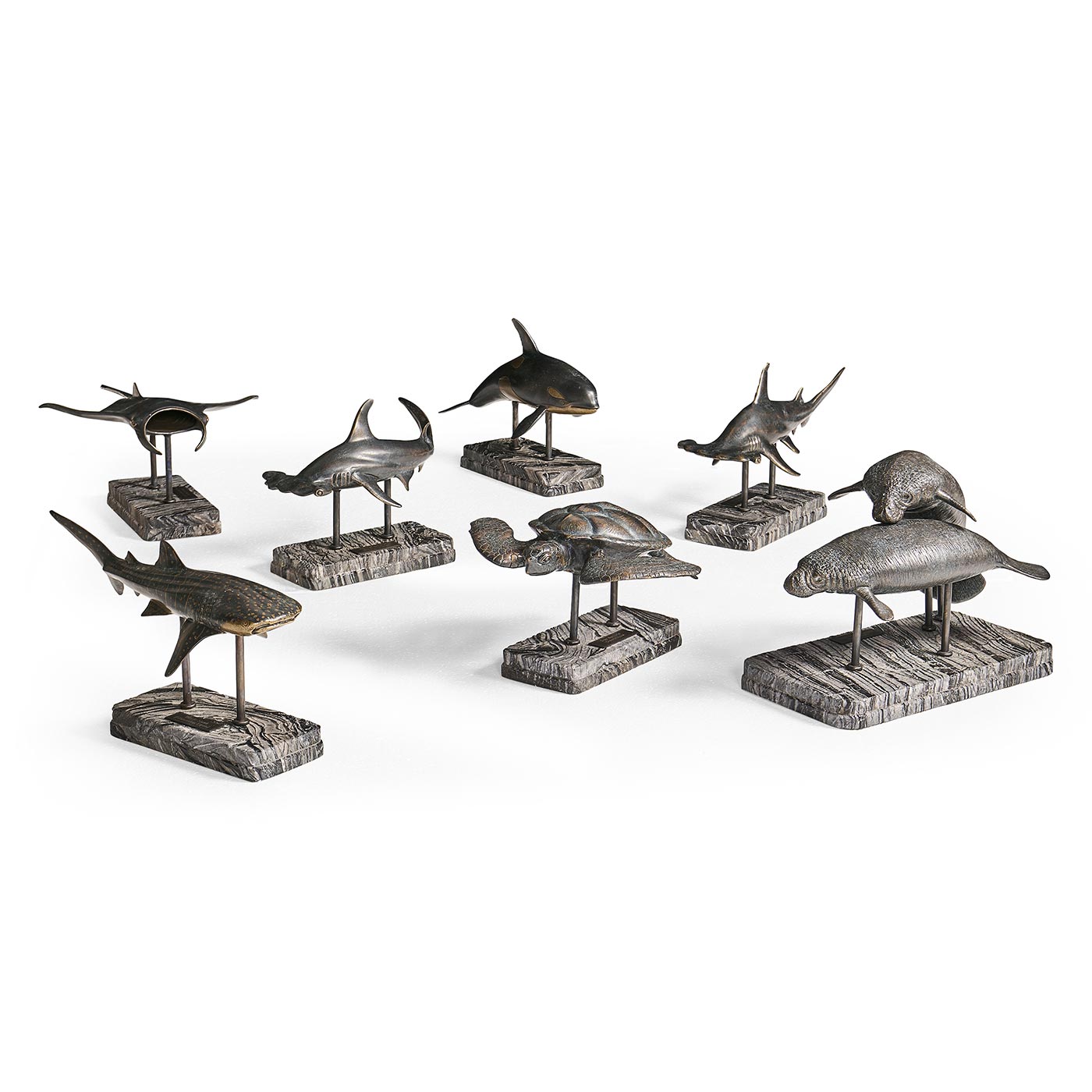 Killer Whale Bronze Statue with Marble Base