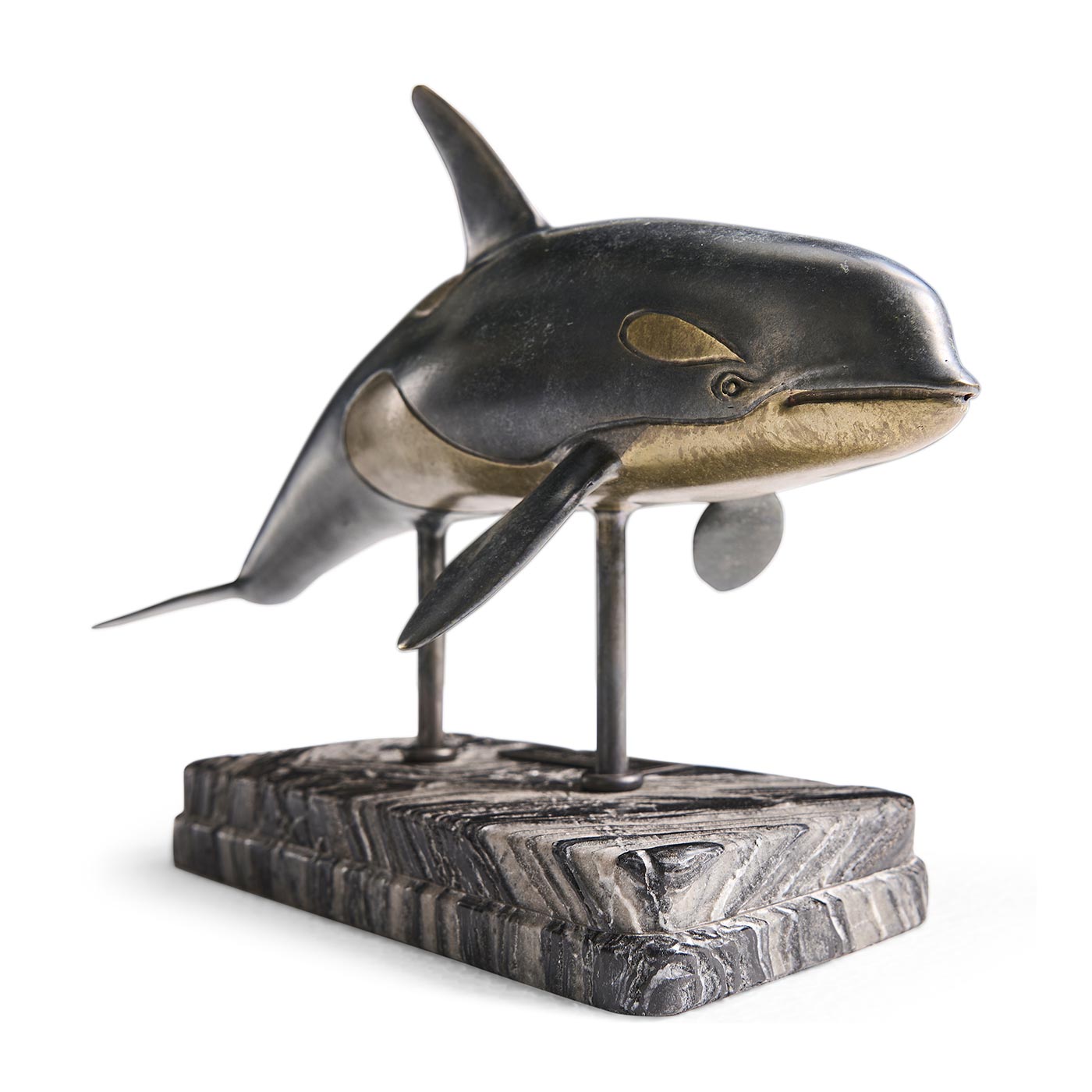 Killer Whale Bronze Statue with Marble Base