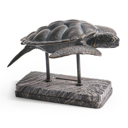 Sea Tortoise Bronze Statue with Marble Base
