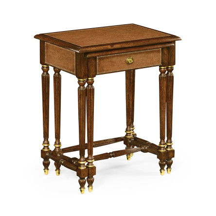 Mahogany & Leather Inlaid Nest of Tables with Drawer