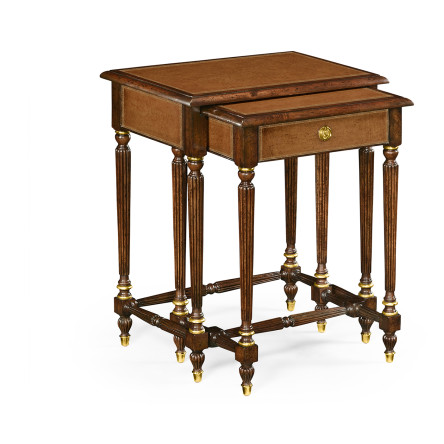 Mahogany & Leather Inlaid Nest of Tables with Drawer