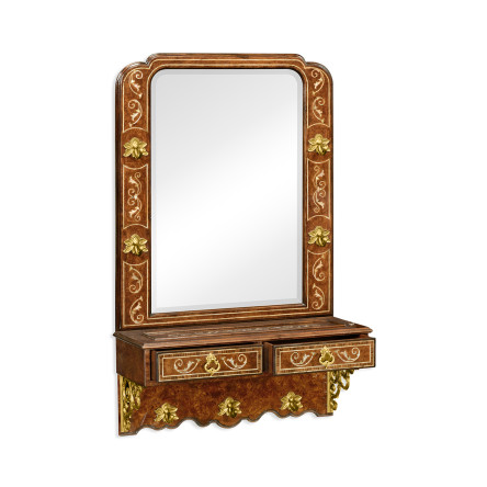 Burl and mother of pearl inlaid hall mirror