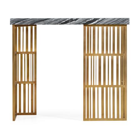 Rectangular Brass Console Table with a Grey Marble Top