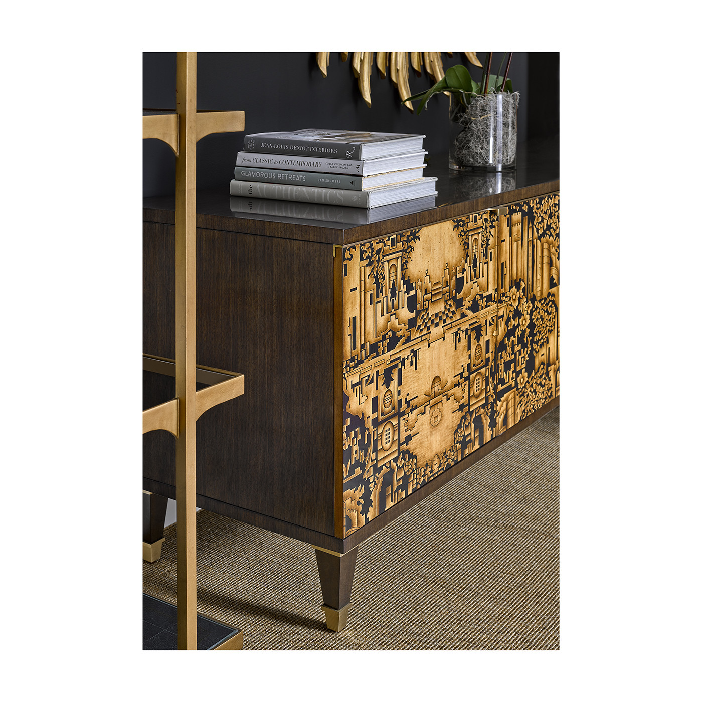 Dark Gold Walnut & Hand Painted TV Cabinet
