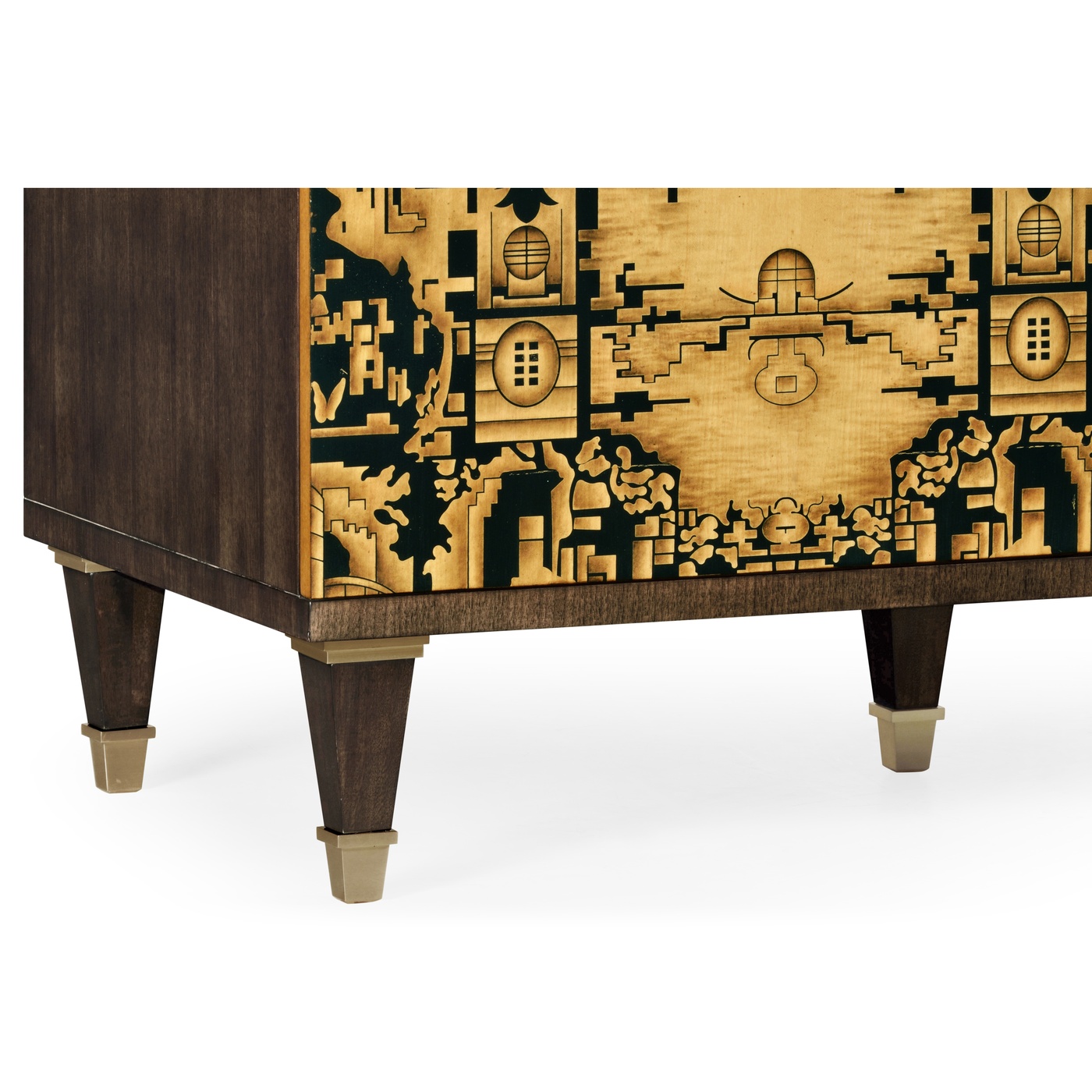 Dark Gold Walnut & Hand Painted TV Cabinet