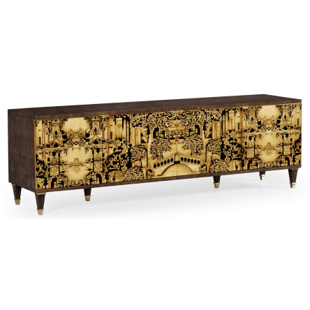 Dark Gold Walnut & Hand Painted TV Cabinet