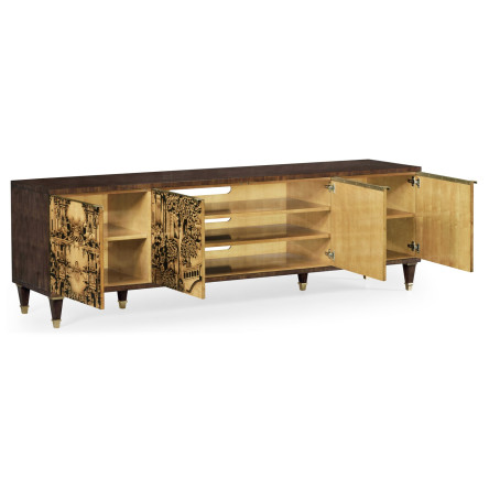 Dark Gold Walnut & Hand Painted TV Cabinet