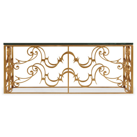 Rectangular Arabesque Gilded Iron Coffee Table with 20mm Clear Glass Top
