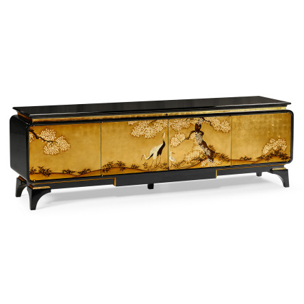 Modern Asian Smoky Black & Gold Entertainment Cabinet