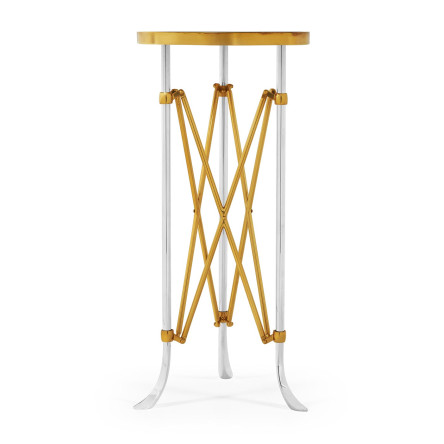 Small Round Antique Satin Gold Brass & Antique Glass Vanity Table