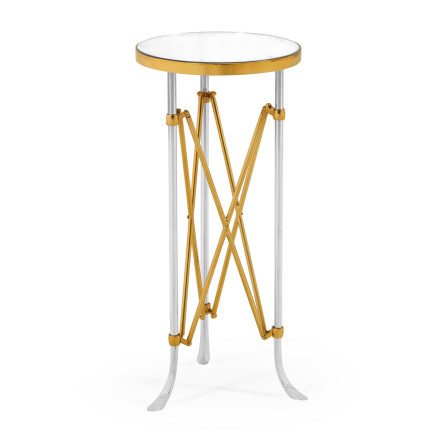 Small Round Antique Satin Gold Brass & Antique Glass Vanity Table