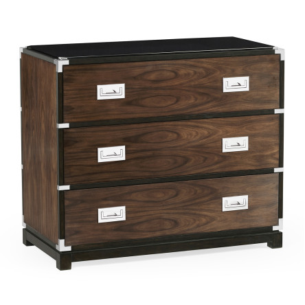 Campaign Style Dark Santos Rosewood Chest of Three Drawers