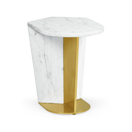Fusion Small White Marble & Brass End Table