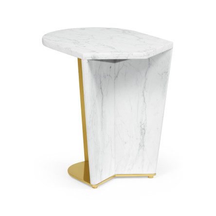 Fusion Small White Marble & Brass End Table