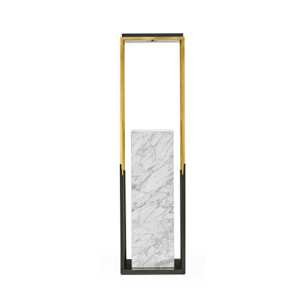 Contemporary Square Ebonised Oak & Brass Pedestal with White Calcutta Marble Centre