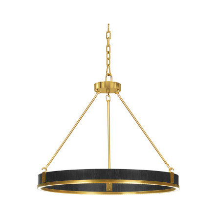 Round Contemporary Ebonised Oak & Brass Chandelier