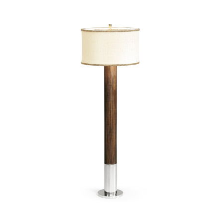 Circular Campaign Style Dark Santos Rosewood & White Stainless Steel Floor Lamp