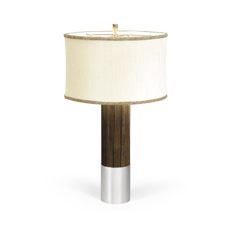 Circular Campaign Style Dark Santos Rosewood & White Stainless Steel Table Lamp