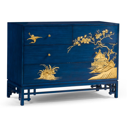 Chinoiserie Style Antique Royal Blue Chest of Drawers