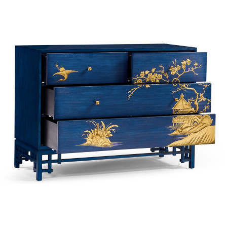 Chinoiserie Style Antique Royal Blue Chest of Drawers