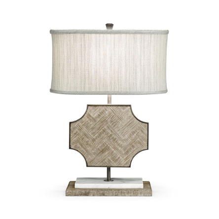 Curved Wide Cross Grey Oak Table Lamp