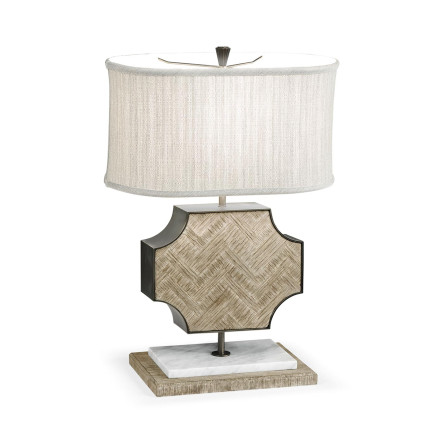 Curved Wide Cross Grey Oak Table Lamp