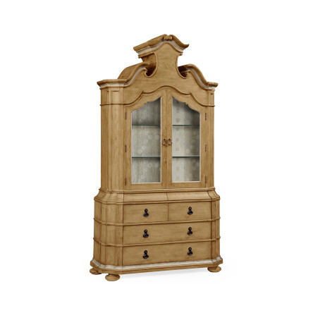 Oulton Vintage Oak Cabinet with Glass Doors & Glass Shelves