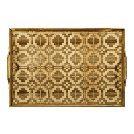 Rectangular Natural Acacia & Geometric Inlaid Tray