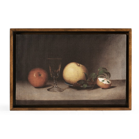 Still Life with Apples, Sherry, and Tea Cakes Painting on a Honey Walnut Frame