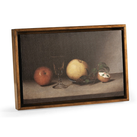 Still Life with Apples, Sherry, and Tea Cakes Painting on a Honey Walnut Frame