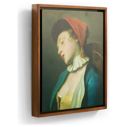 Sleeping Girl Painting on Medium Walnut Frame