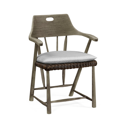 Smokers Style Grey & Rattan Dining Chair with Cushion